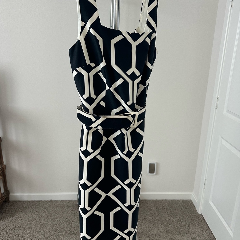 David Meister Black and White Patterned Midi Dress